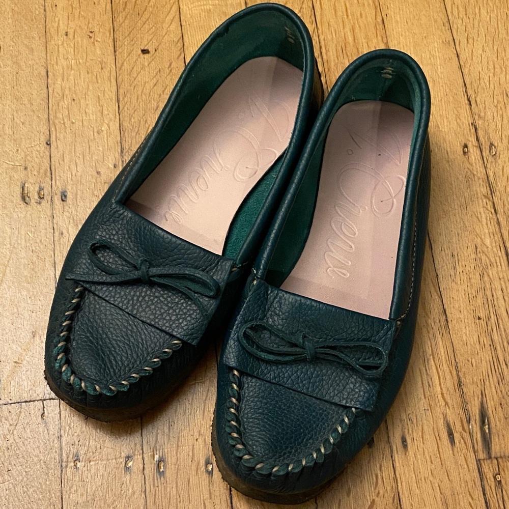 Jcrew green leather driving moccasins